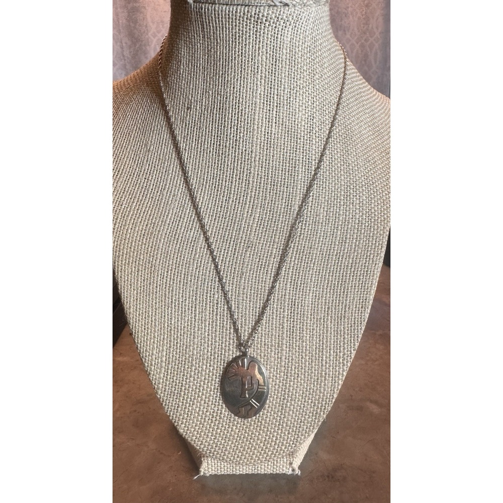 Sterling Silver 925 and 14KT Gold Kokopelli Pendant with 18" Chain Necklace